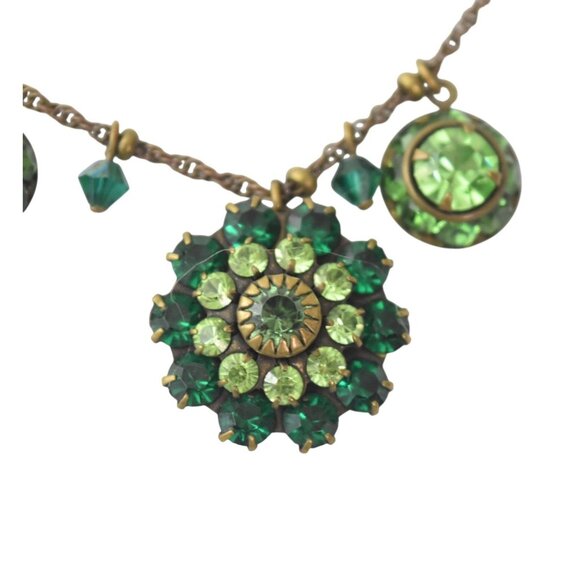 Vintage Liz Palacios Necklace Beads Gemstones Crytals Antique Brass Chain Green - Picture 6 of 9